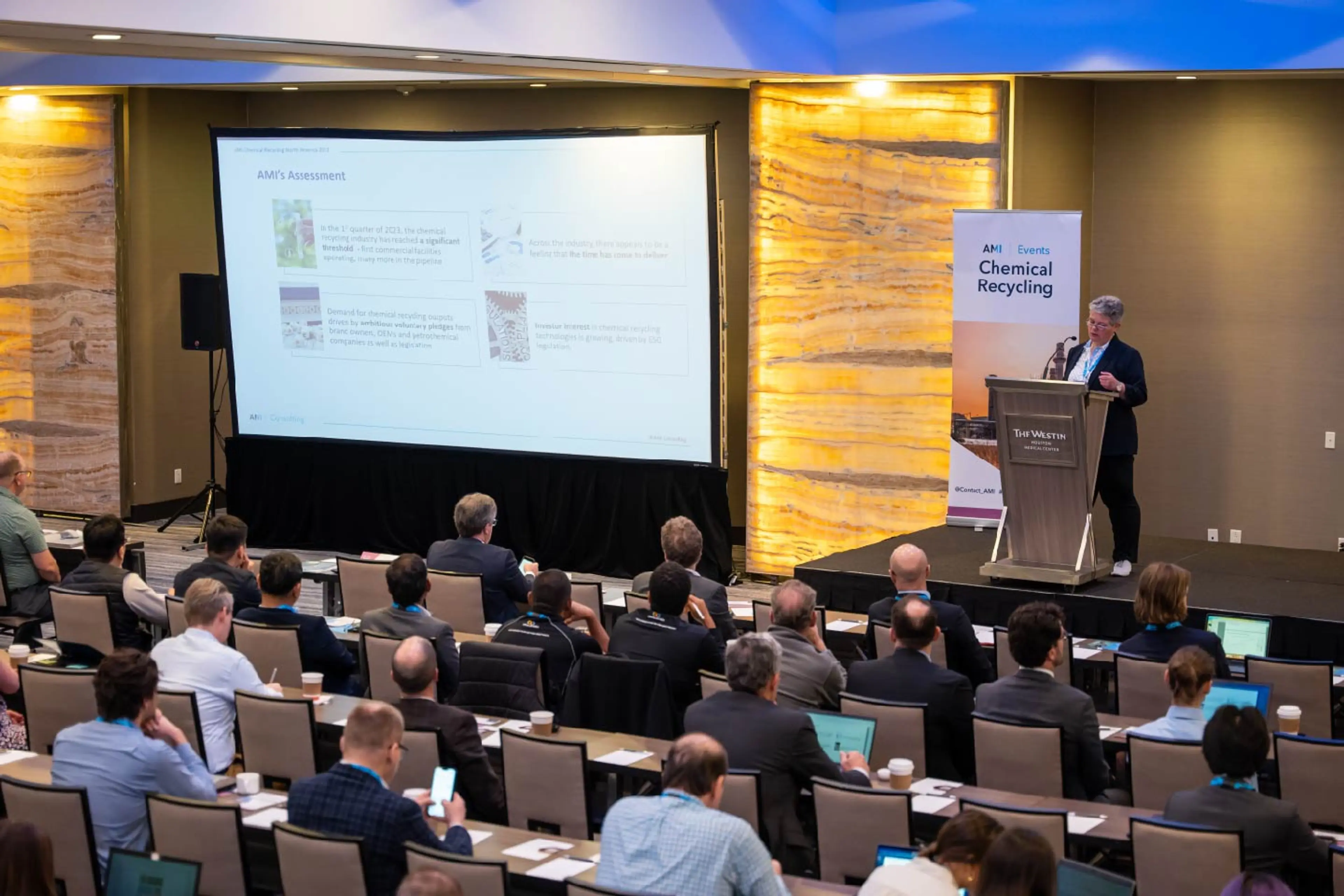 Photo of the conference room at AMI's Chemical Recycling event 2023