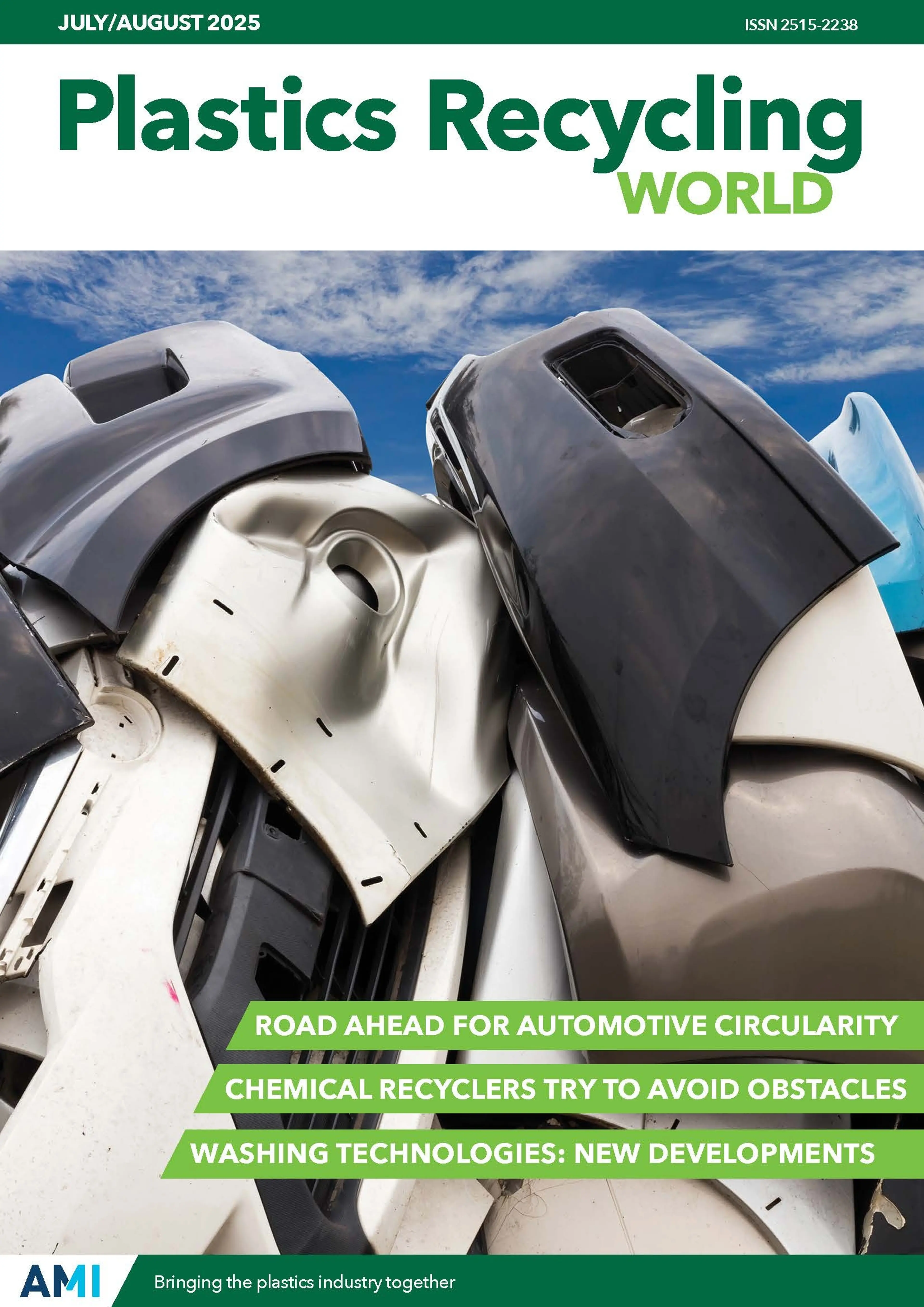 July/August 2025 cover of AMI's Plastics Recycling World magazine