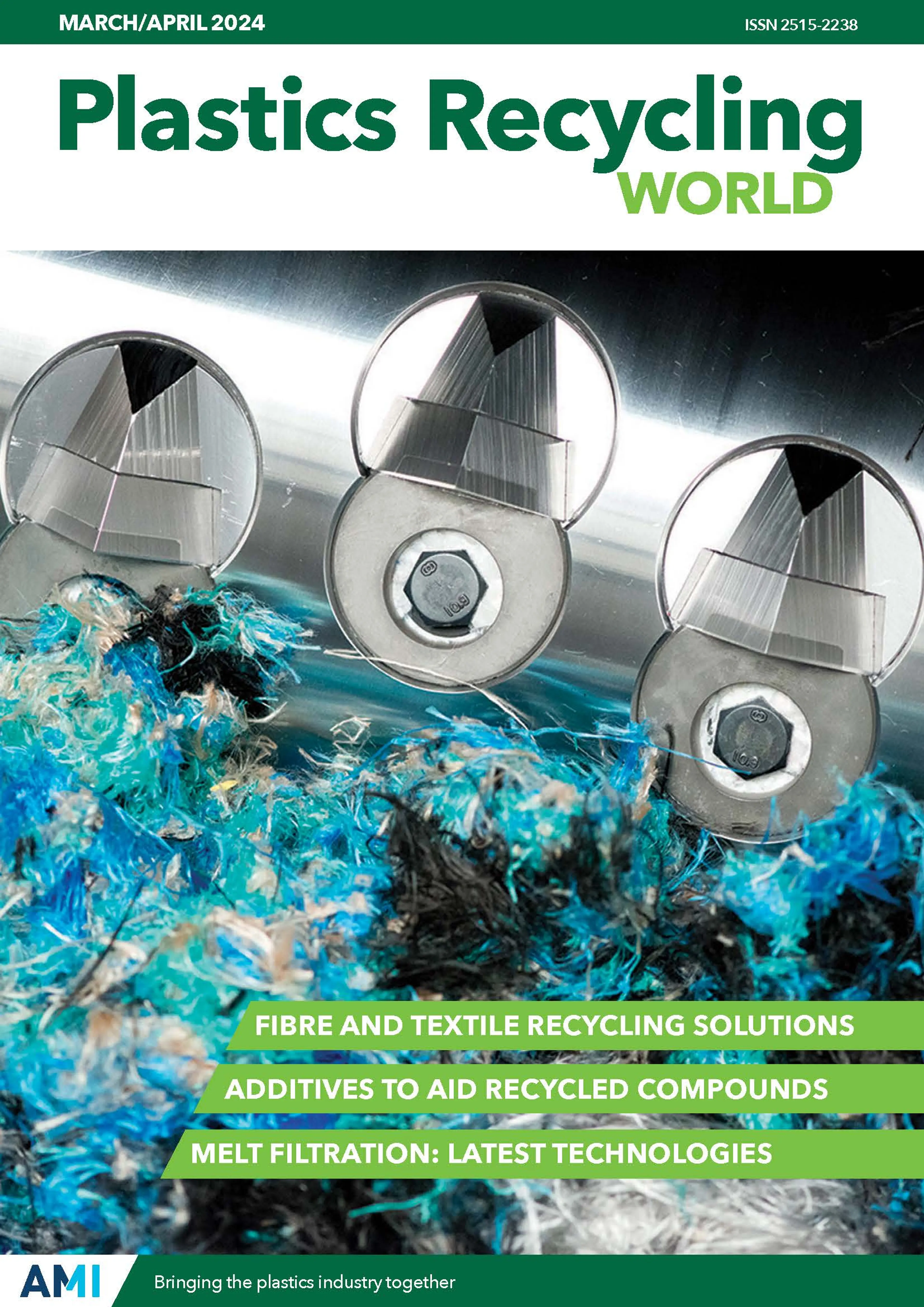 Cover of AMI's Plastics Recycling World March/April 2024 issue