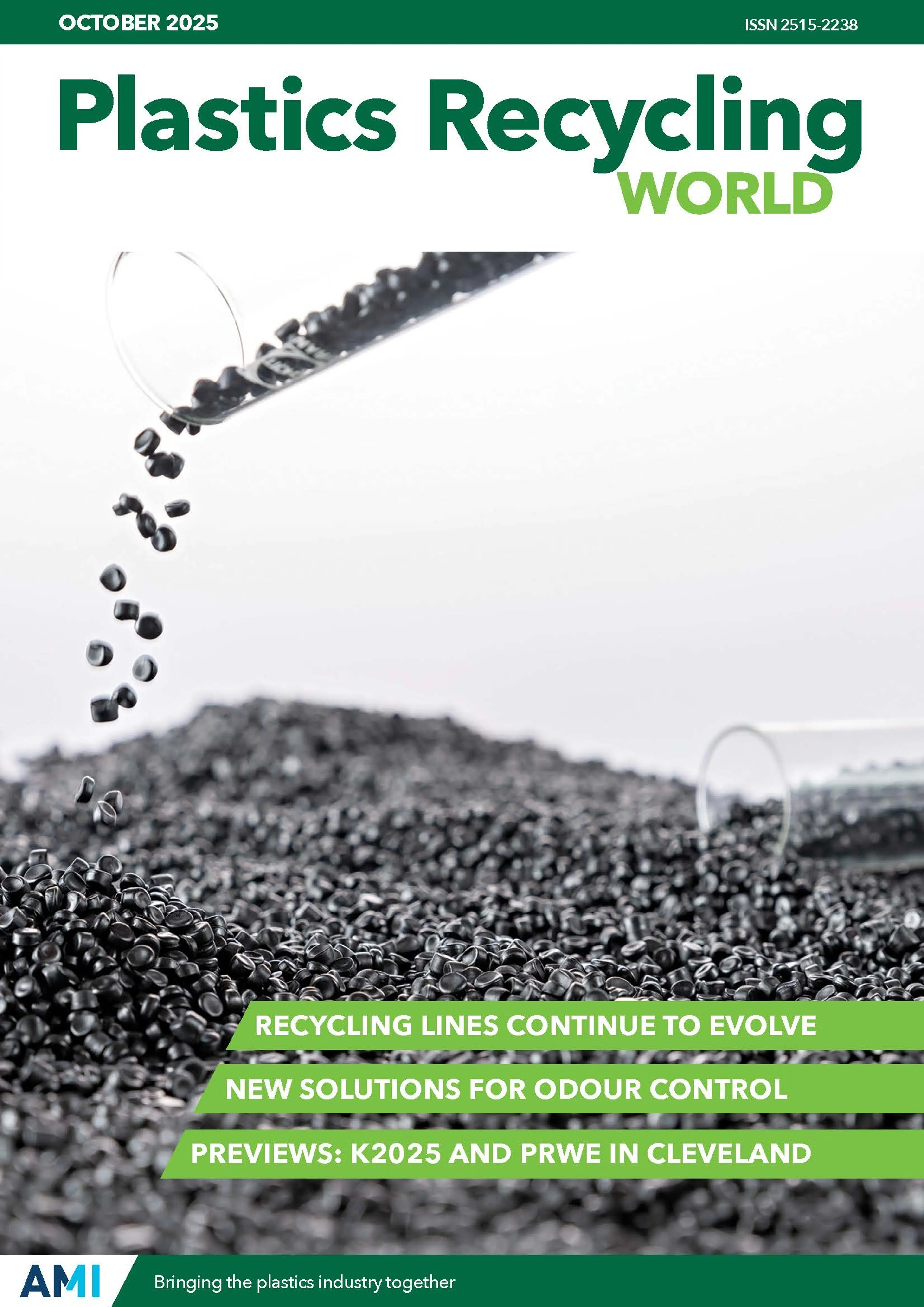 Cover of AMI's Plastics Recycling World October 2025 edition