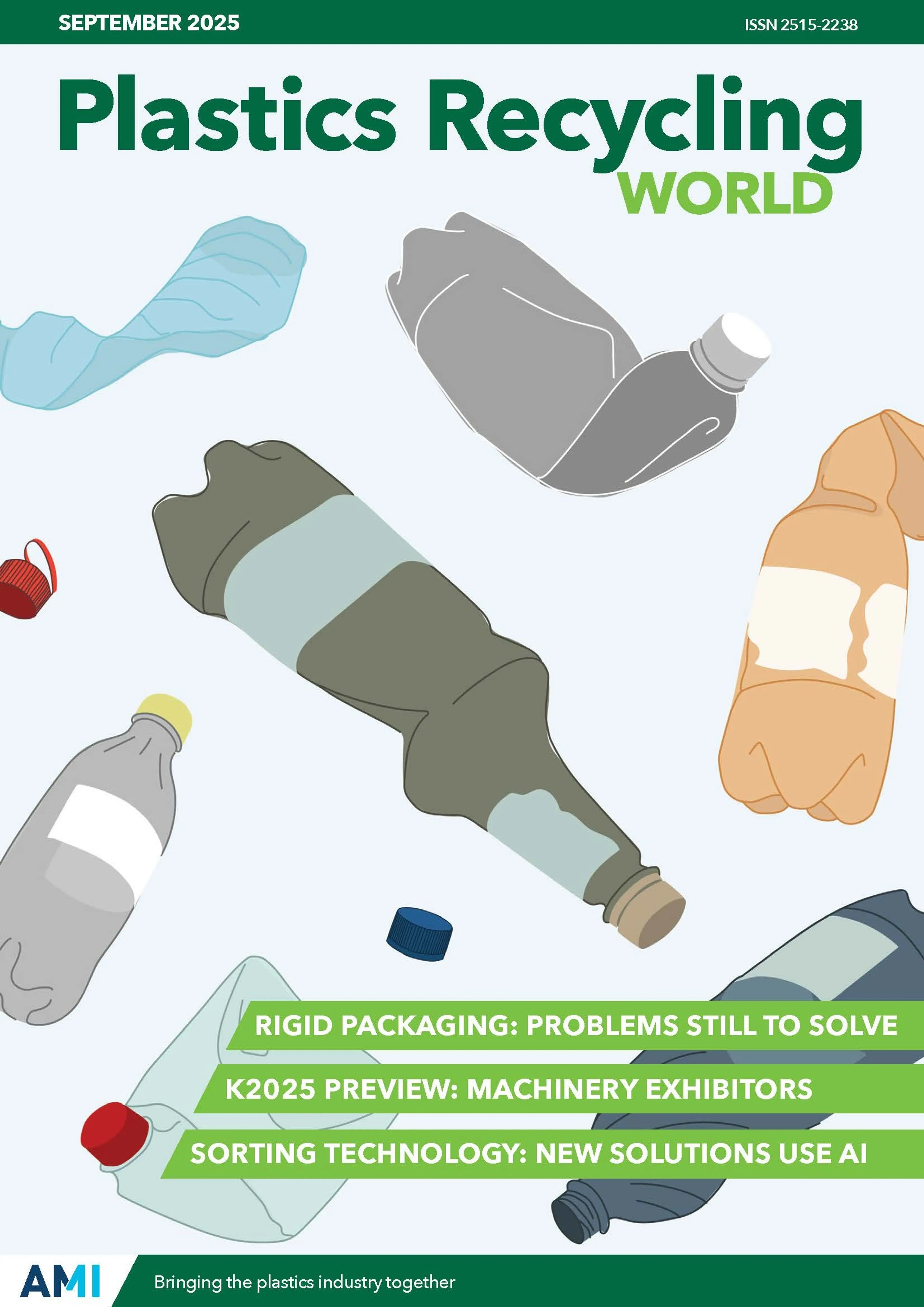 COver of AMI's September 2025 issue of Plastics Recycling World (PRW)